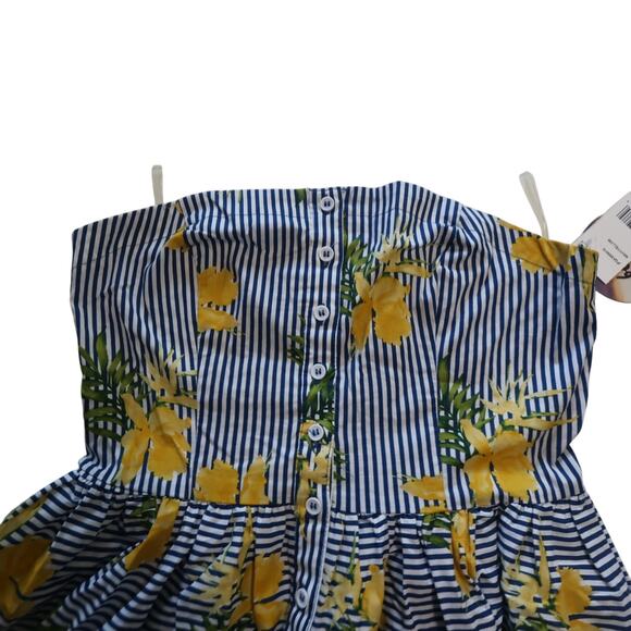 NWT Bepop Reversible Strapless Mini Dress XL Floral Nautical Stripes Cottagecore - Picture 8 of 13
